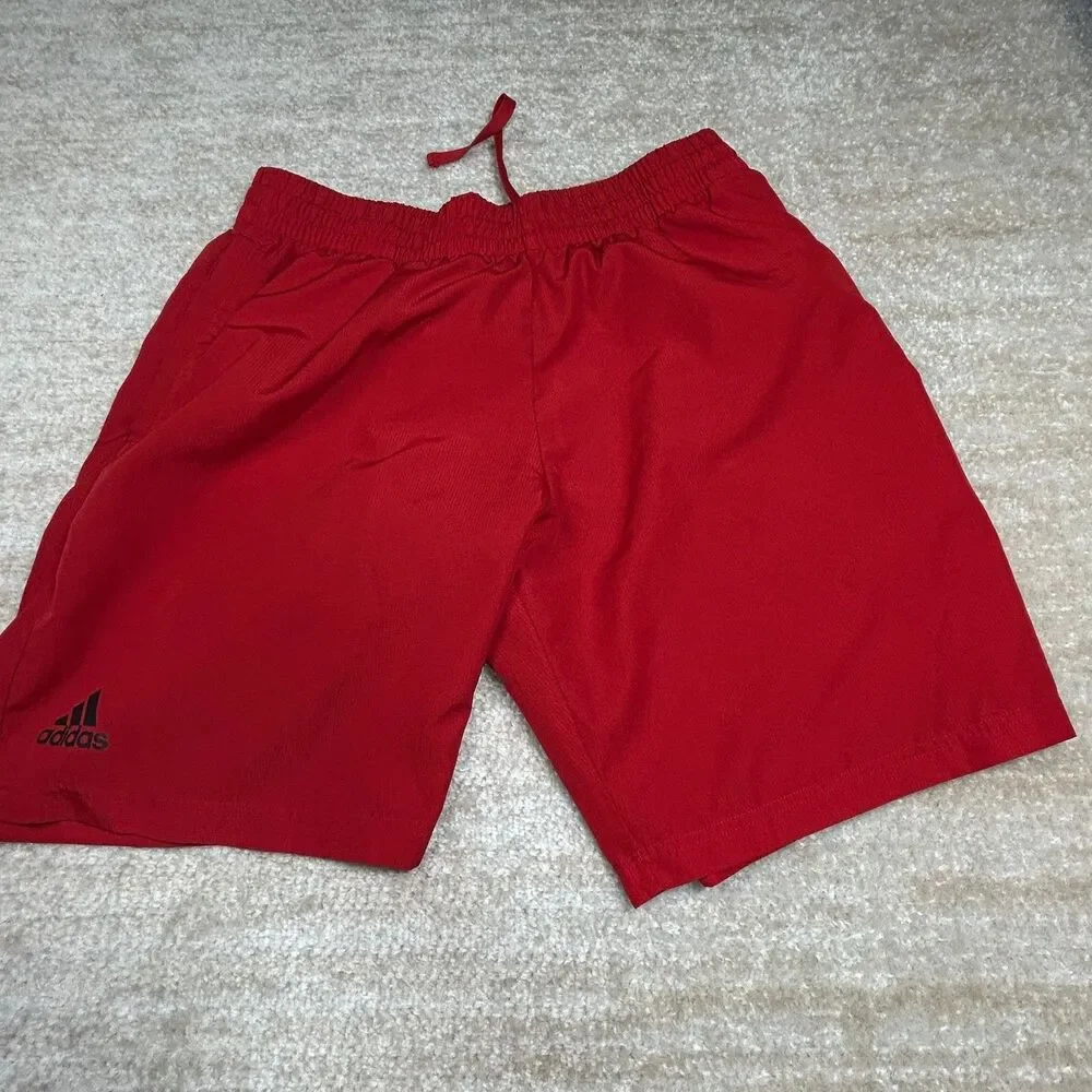 Adidas Shorts Mens L Red Climalite Athletic Gym Workout Drawstring Pockets